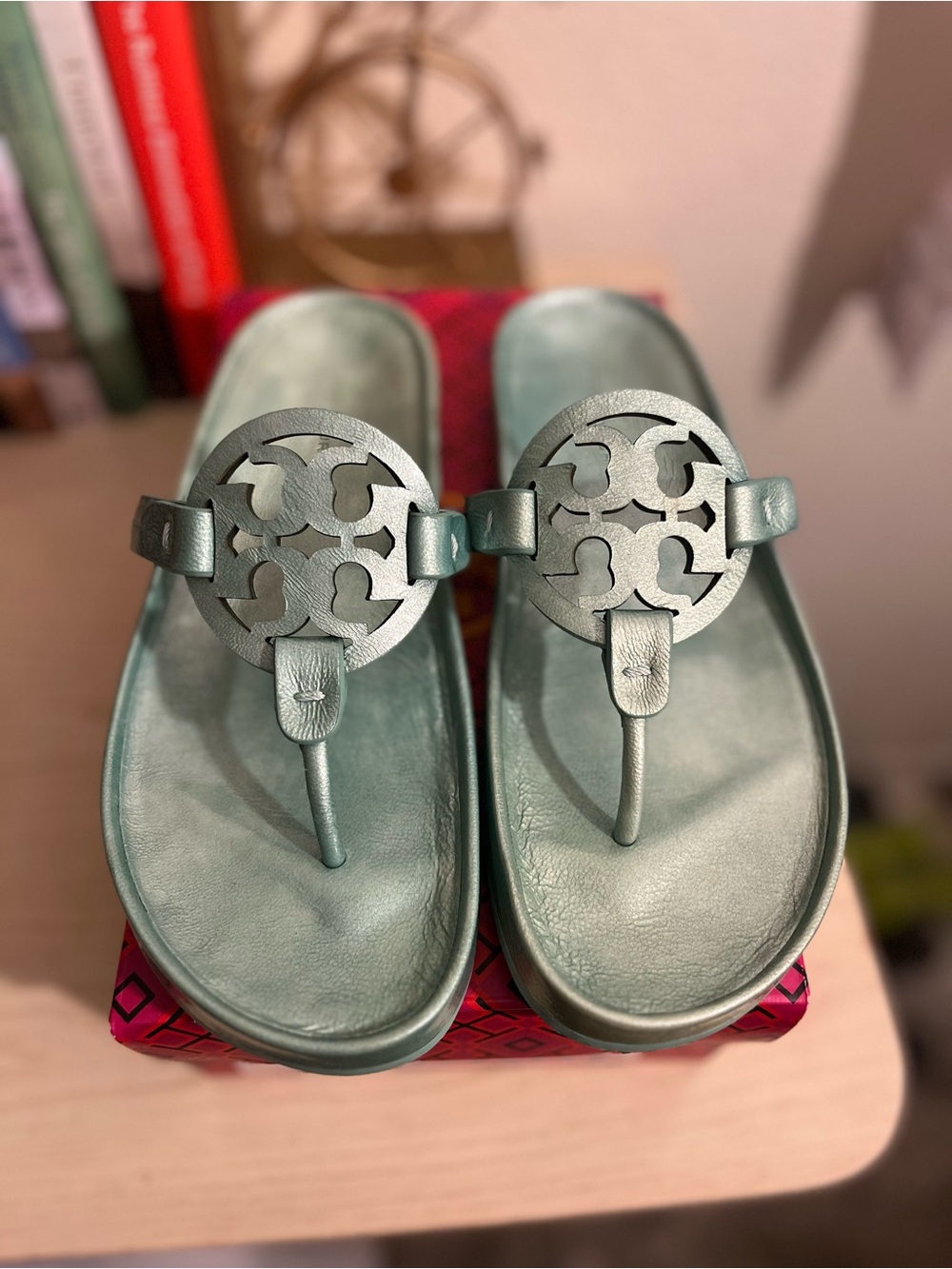 Tory Burch Metallic Seafoam Green Miller Thong Sandals